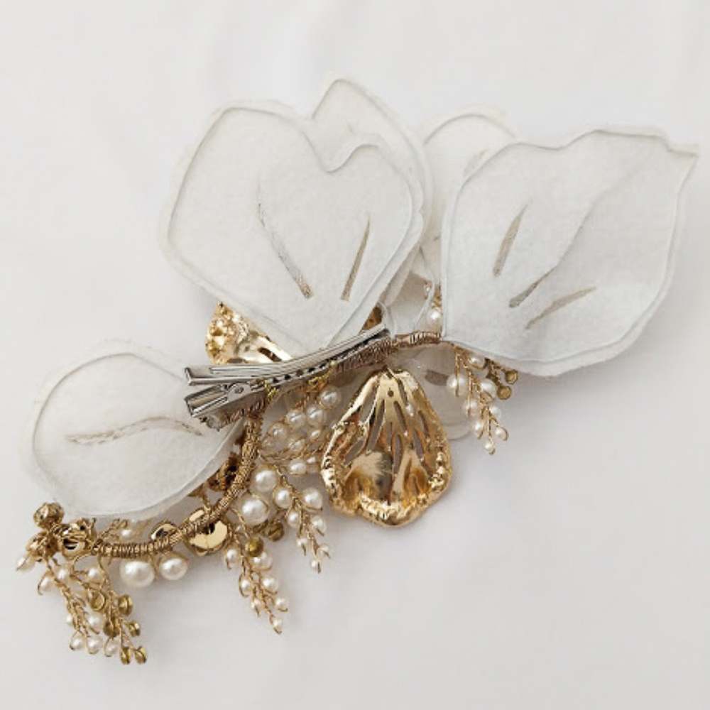 Floral Headpiece with Pearls and Crystals - Picture 2 of 4